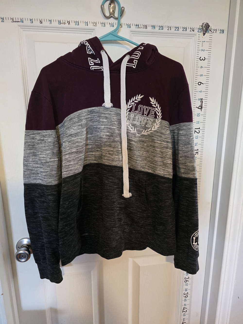 Life Is Good Women's Colorblock Hoodie Burgundy Gray Black Size 1XL Pullover
